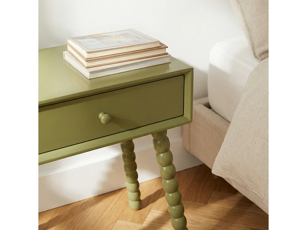 Enko - Table de chevet 1 tiroir en bois  - Vert olive