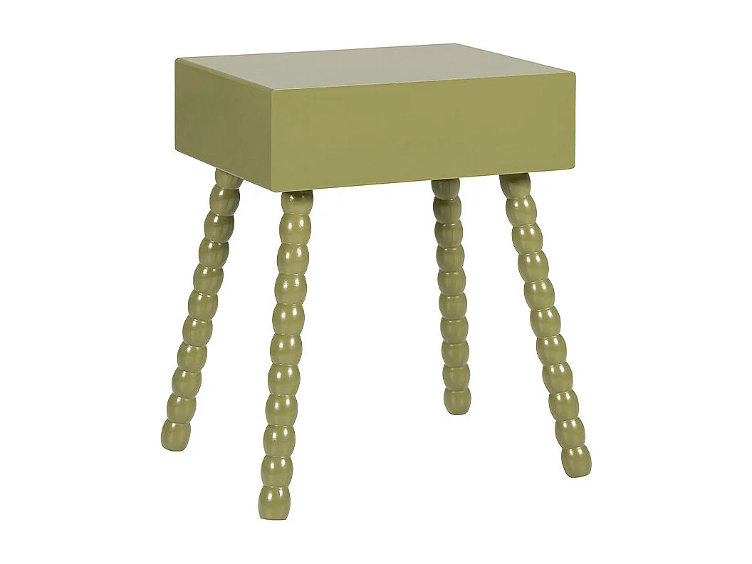 Enko - Table de chevet 1 tiroir en bois  - Vert olive