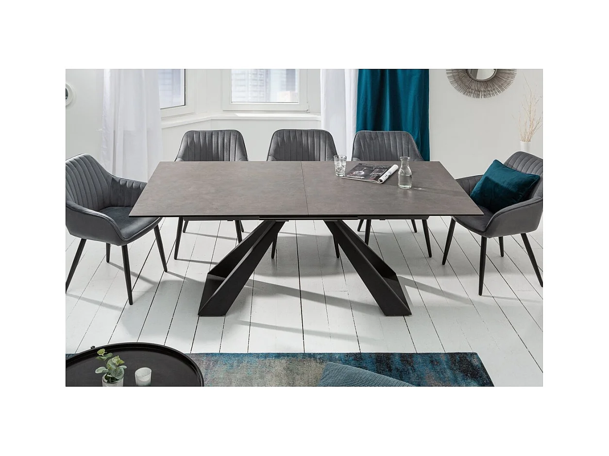 Table de salle à manger OBLIKA – Extensible 180 à 230 cm – Céramique grise anthracite et métal