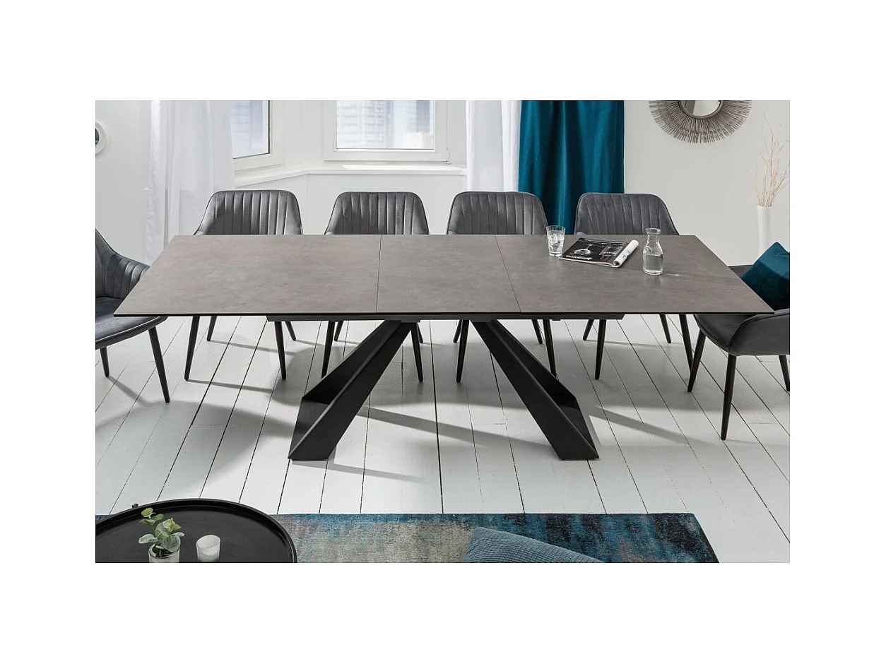 Table de salle à manger OBLIKA – Extensible 180 à 230 cm – Céramique grise anthracite et métal