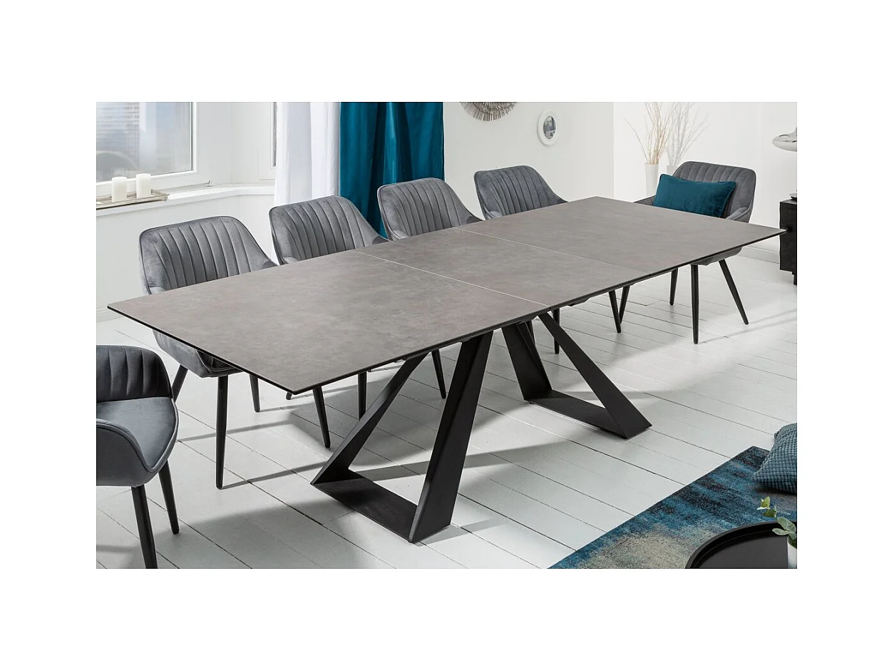 Table de salle à manger OBLIKA – Extensible 180 à 230 cm – Céramique grise anthracite et métal