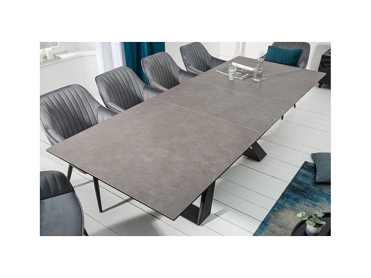 Table de salle à manger OBLIKA – Extensible 180 à 230 cm – Céramique grise anthracite et métal