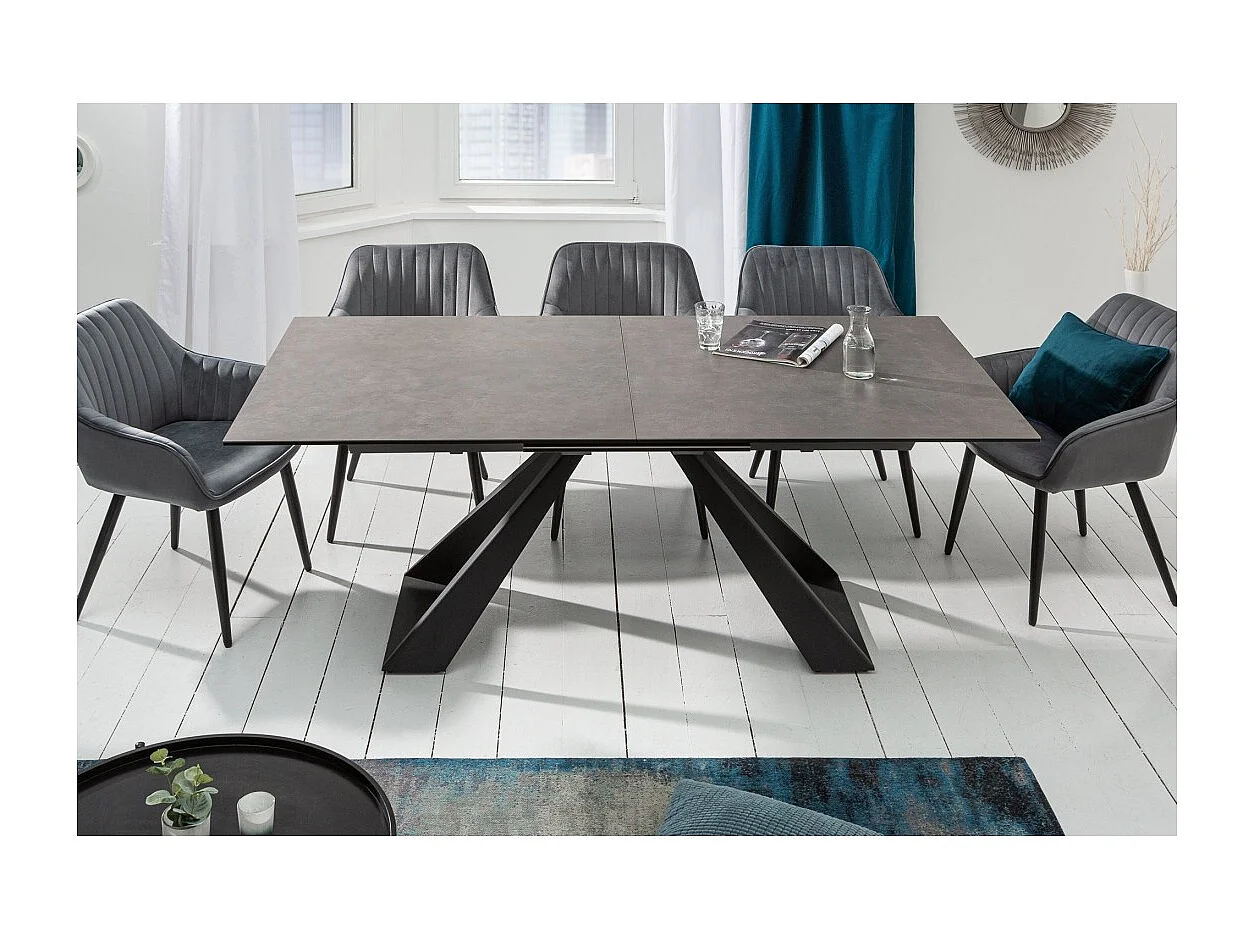 Table de salle à manger OBLIKA – Extensible 180 à 230 cm – Céramique grise anthracite et métal