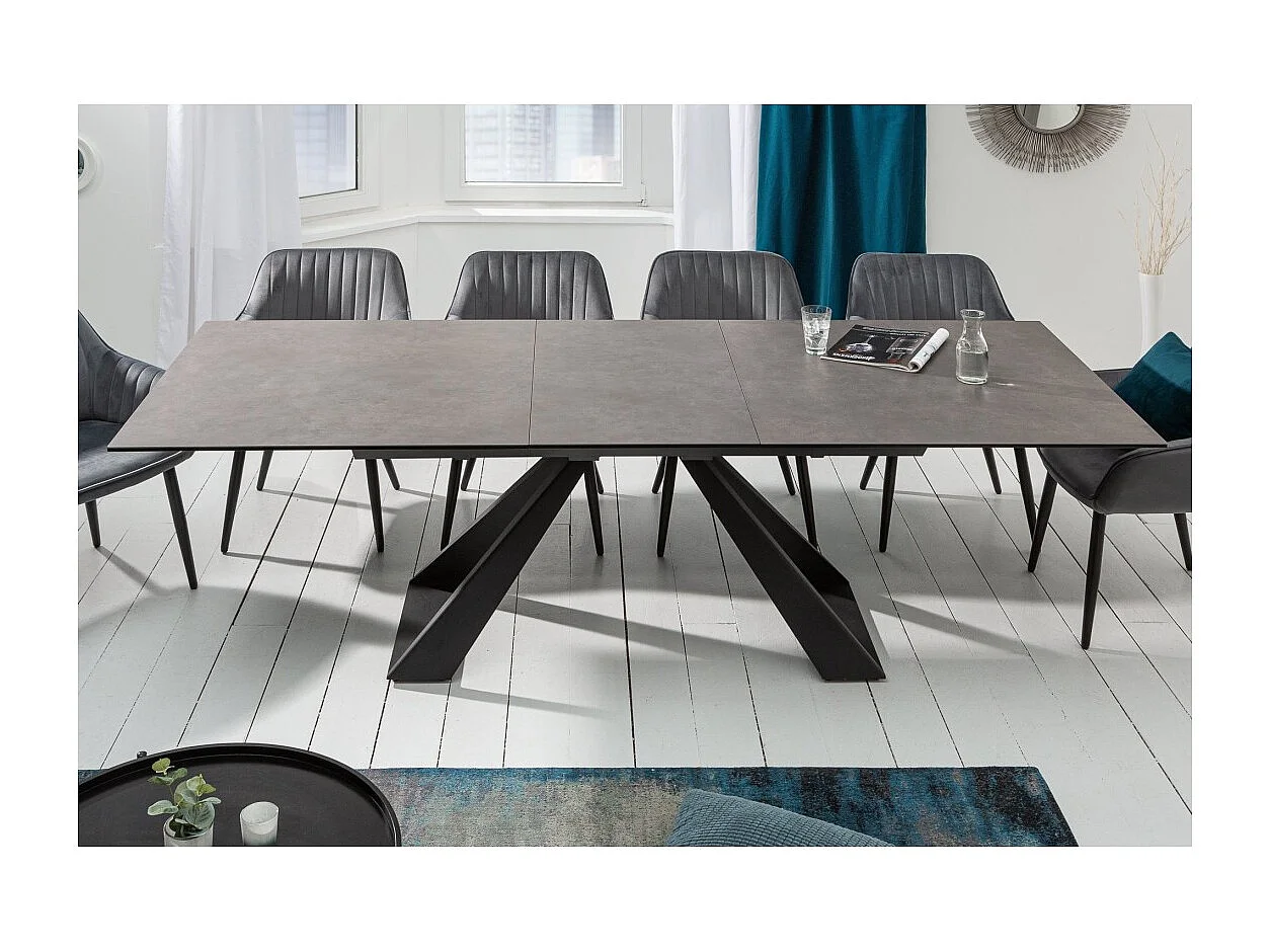 Table de salle à manger OBLIKA – Extensible 180 à 230 cm – Céramique grise anthracite et métal