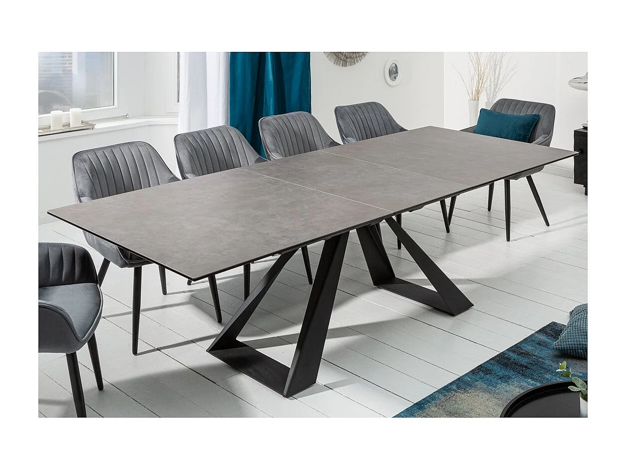 Table de salle à manger OBLIKA – Extensible 180 à 230 cm – Céramique grise anthracite et métal