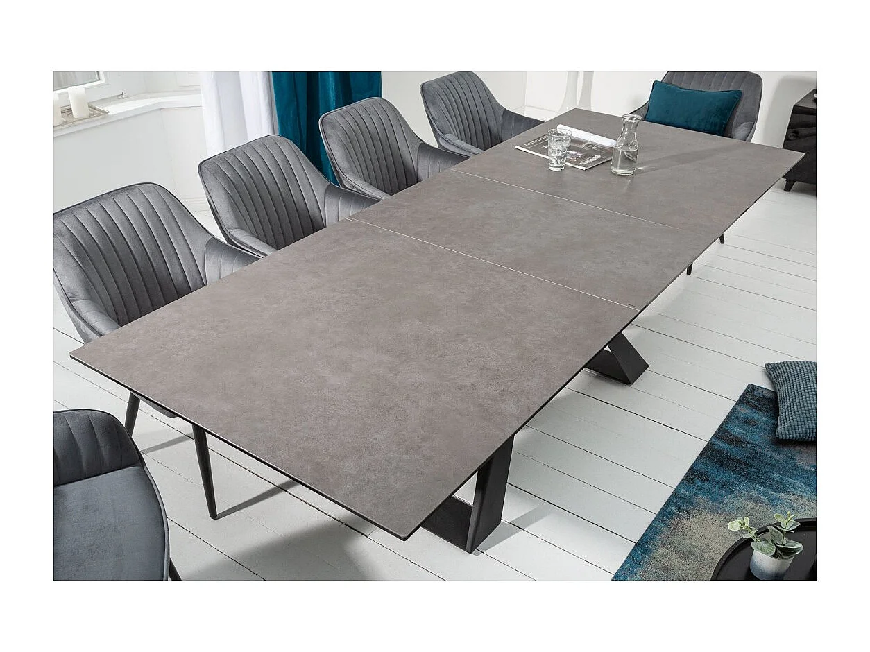 Table de salle à manger OBLIKA – Extensible 180 à 230 cm – Céramique grise anthracite et métal