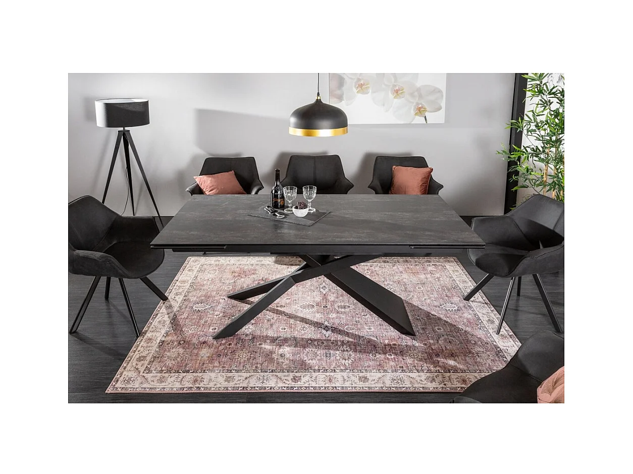 Table de salle à manger STELIX – Extensible 180 à 260 cm – Structure métal et plateau en verre trempé et céramique
