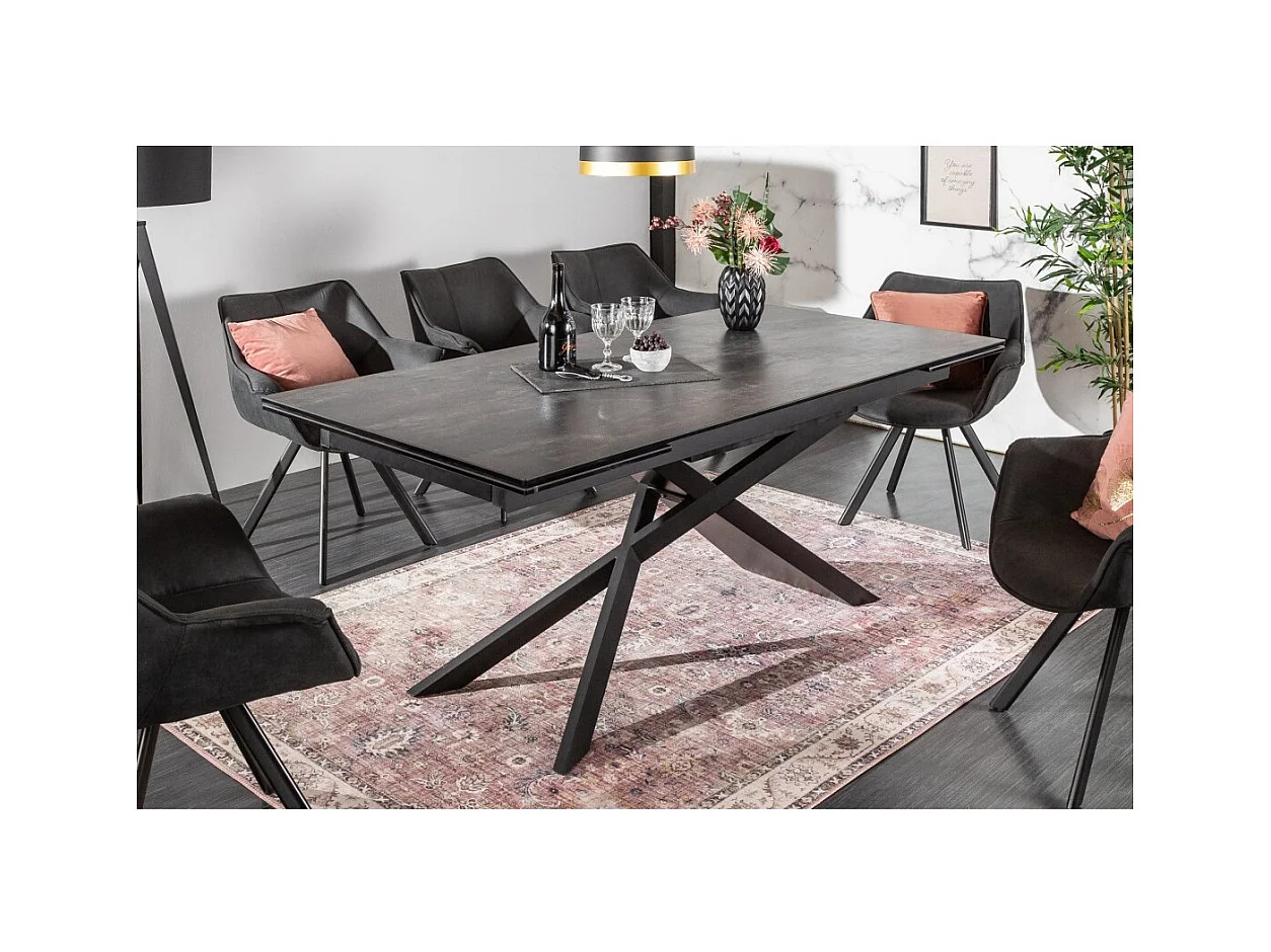 Table de salle à manger STELIX – Extensible 180 à 260 cm – Structure métal et plateau en verre trempé et céramique