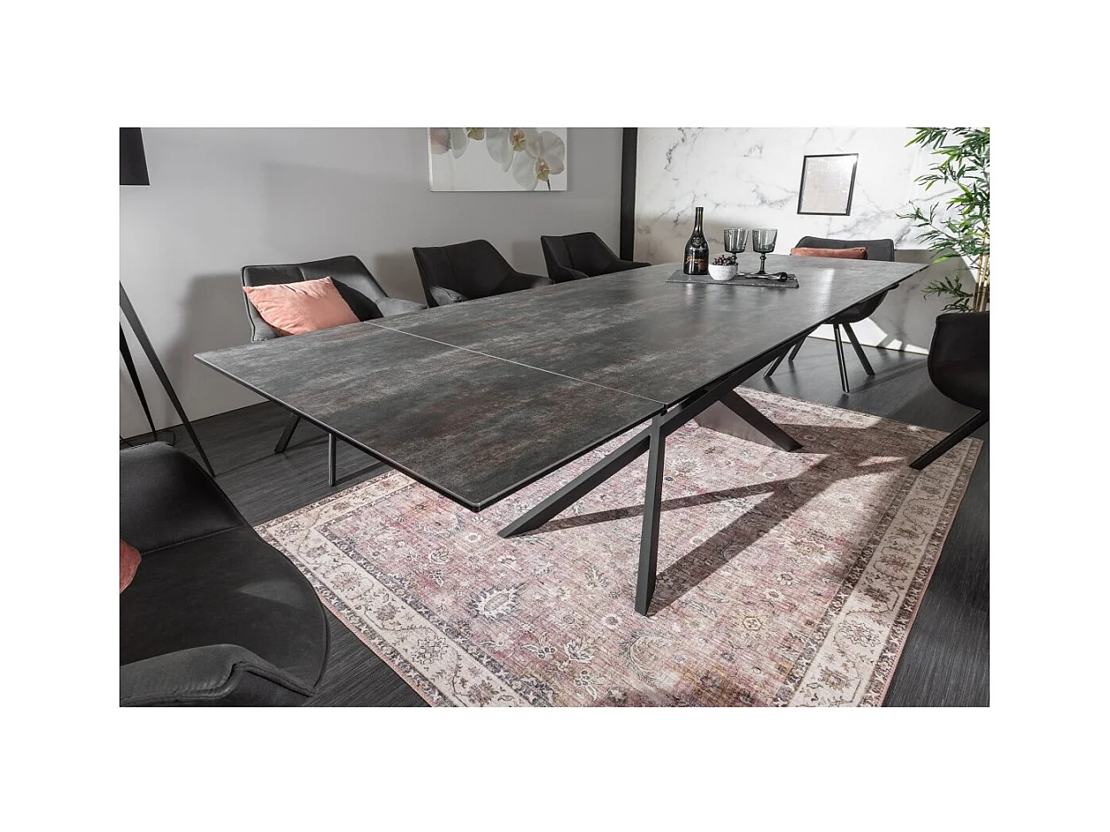 Table de salle à manger STELIX – Extensible 180 à 260 cm – Structure métal et plateau en verre trempé et céramique
