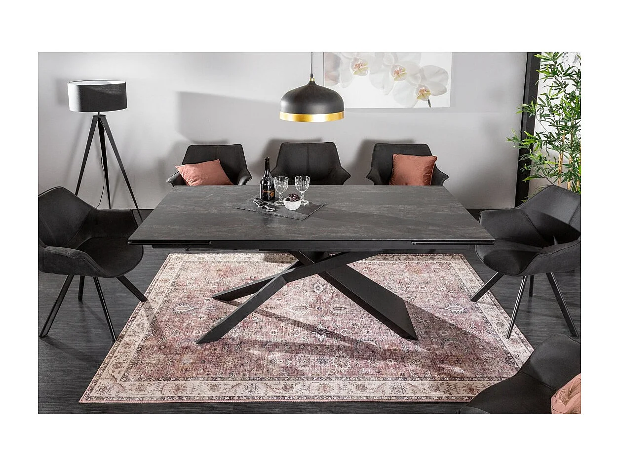 Table de salle à manger STELIX – Extensible 180 à 260 cm – Structure métal et plateau en verre trempé et céramique