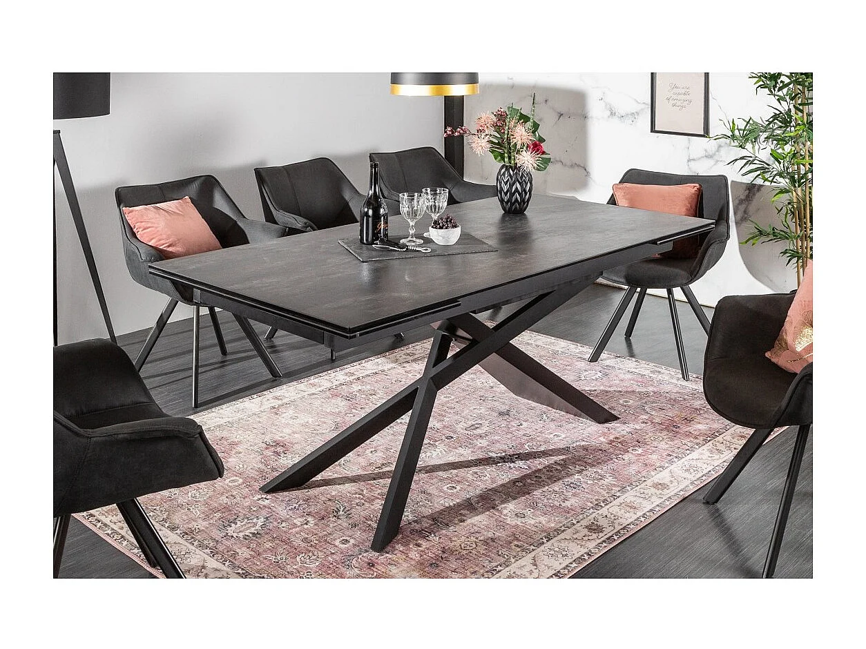 Table de salle à manger STELIX – Extensible 180 à 260 cm – Structure métal et plateau en verre trempé et céramique