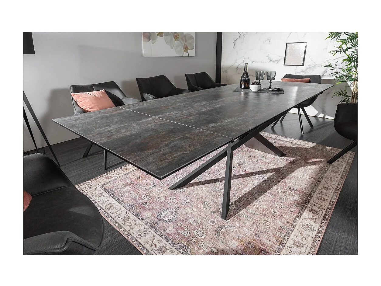 Table de salle à manger STELIX – Extensible 180 à 260 cm – Structure métal et plateau en verre trempé et céramique