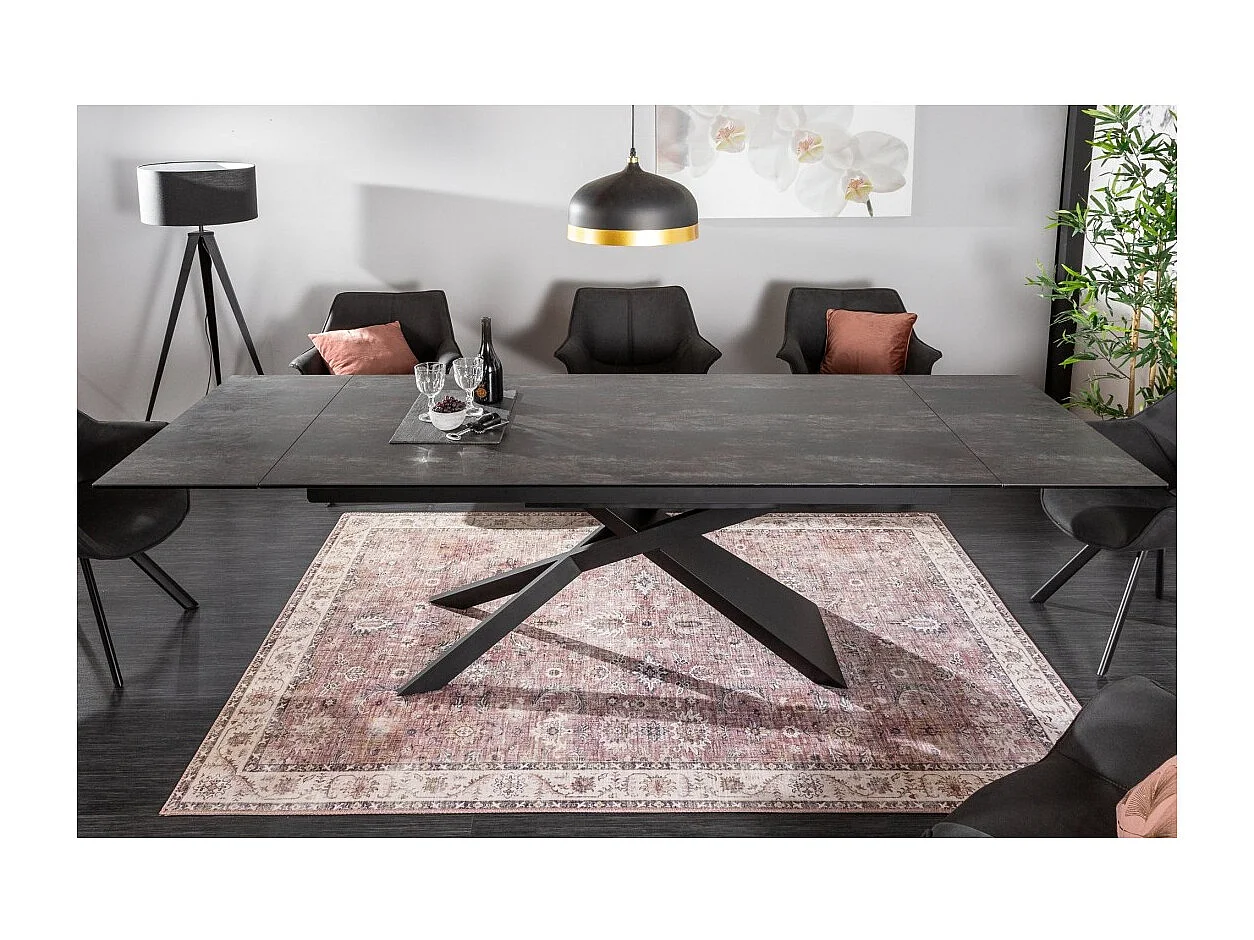 Table de salle à manger STELIX – Extensible 180 à 260 cm – Structure métal et plateau en verre trempé et céramique