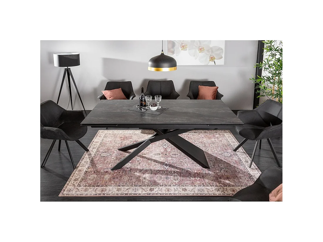 Table de salle à manger STELIX – Extensible 180 à 260 cm – Structure métal et plateau en verre trempé et céramique