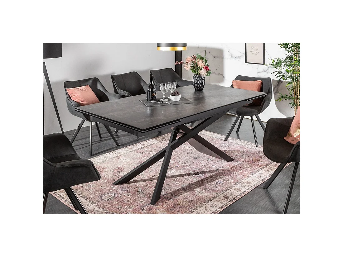 Table de salle à manger STELIX – Extensible 180 à 260 cm – Structure métal et plateau en verre trempé et céramique