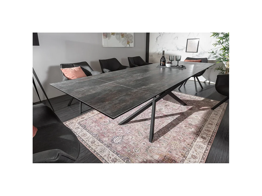 Table de salle à manger STELIX – Extensible 180 à 260 cm – Structure métal et plateau en verre trempé et céramique