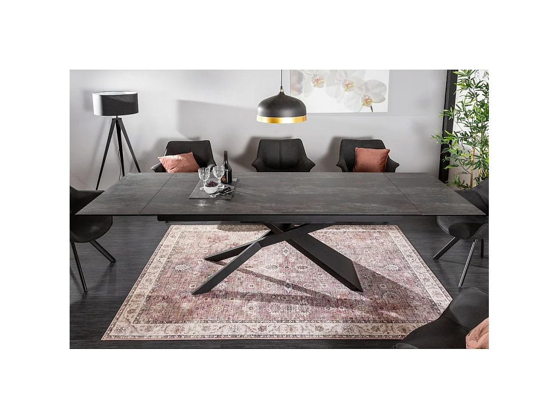 Table de salle à manger STELIX – Extensible 180 à 260 cm – Structure métal et plateau en verre trempé et céramique