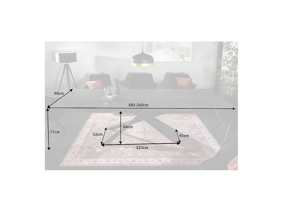 Table de salle à manger STELIX – Extensible 180 à 260 cm – Structure métal et plateau en verre trempé et céramique