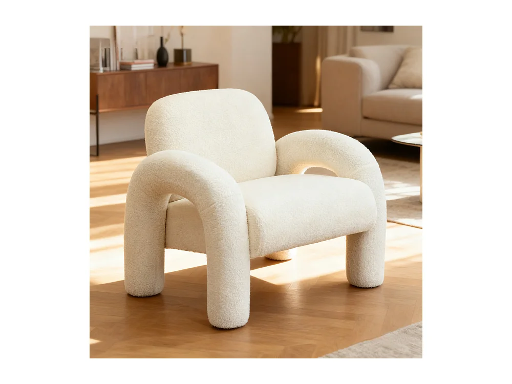 Mio - Fauteuil en tissu bouclette - Blanc