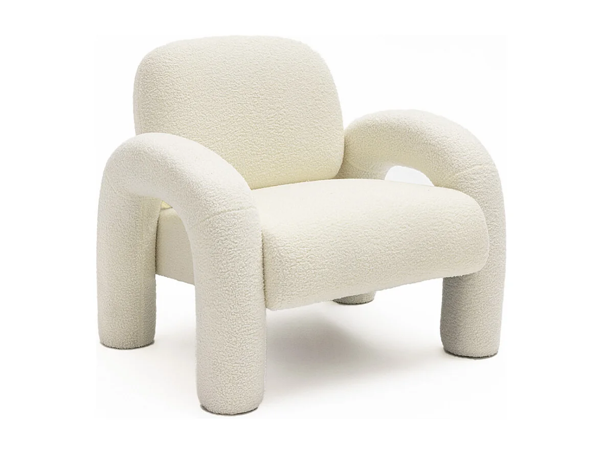 Mio - Fauteuil en tissu bouclette - Blanc