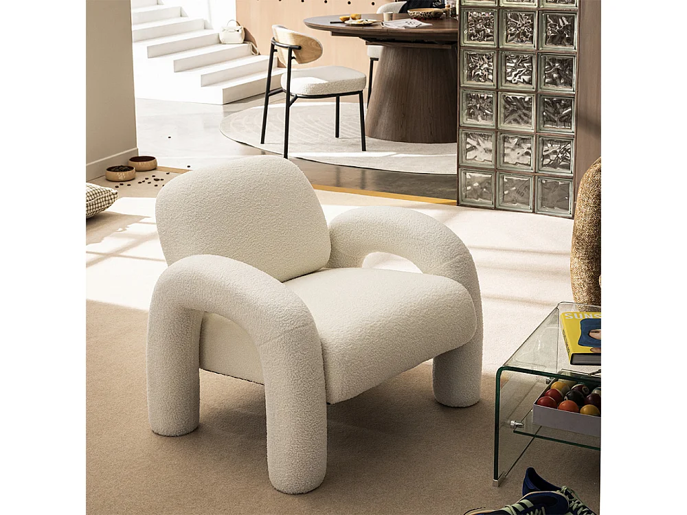 Mio - Fauteuil en tissu bouclette - Blanc
