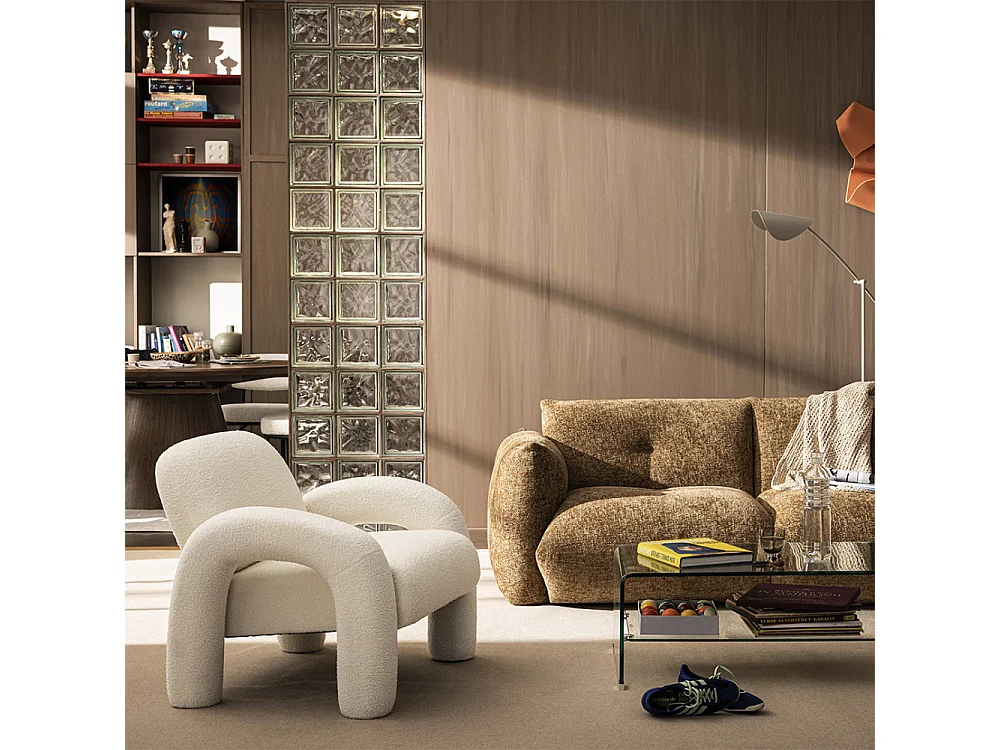 Mio - Fauteuil en tissu bouclette - Blanc