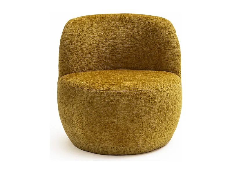 Mo - Fauteuil rond en tissu chenille - Jaune moutarde