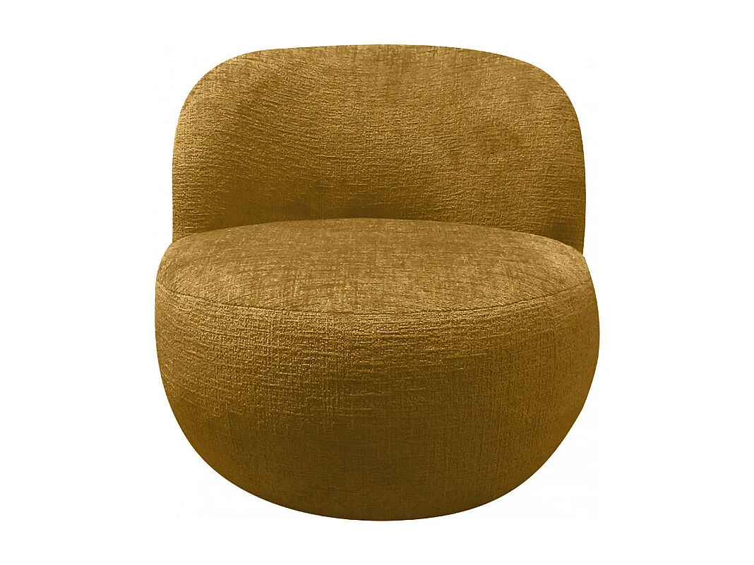 Mo - Fauteuil rond en tissu chenille - Jaune moutarde