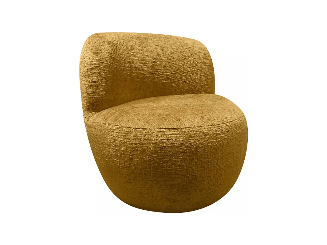 Mo - Fauteuil rond en tissu chenille - Jaune moutarde