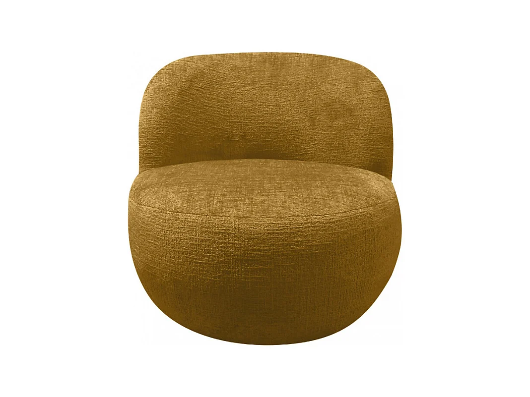 Mo - Fauteuil rond en tissu chenille - Jaune moutarde