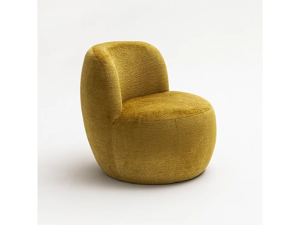 Mo - Fauteuil rond en tissu chenille - Jaune moutarde