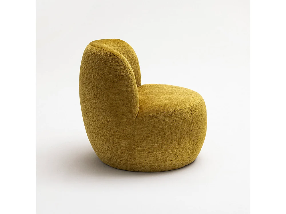 Mo - Fauteuil rond en tissu chenille - Jaune moutarde