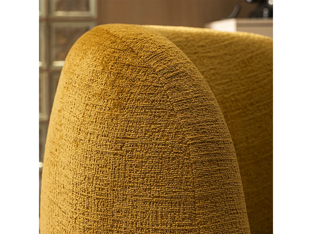 Mo - Fauteuil rond en tissu chenille - Jaune moutarde