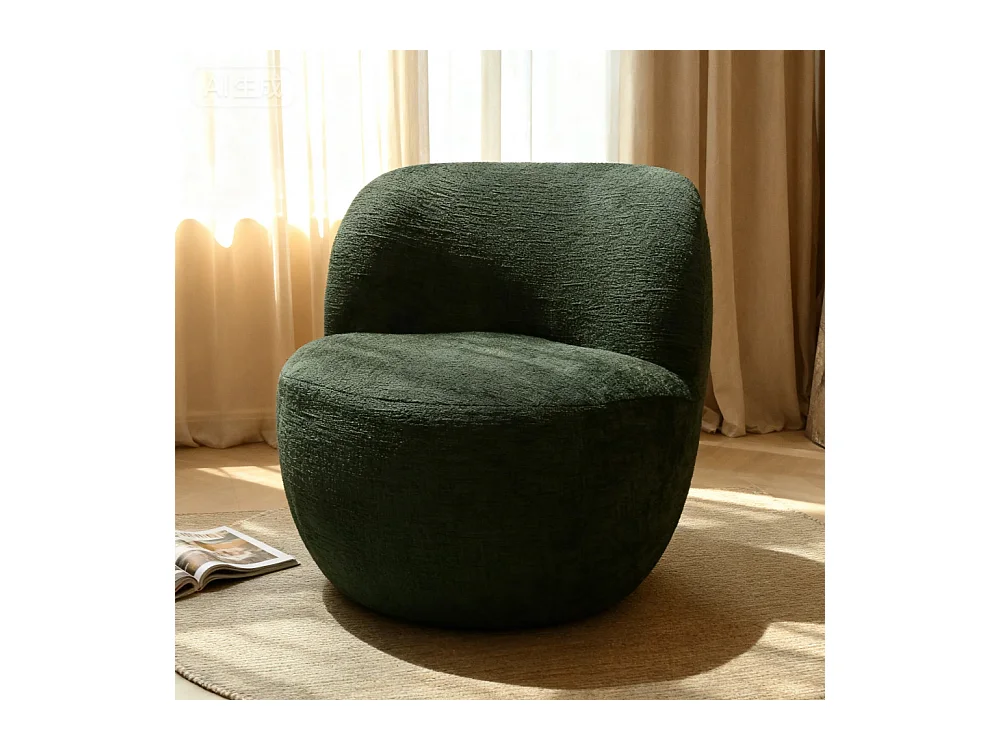 Mo - Fauteuil rond en tissu chenille - Vert kaki