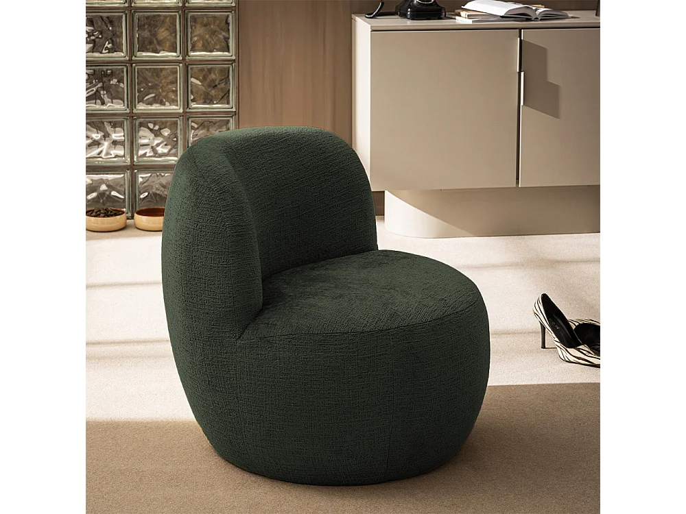 Mo - Fauteuil rond en tissu chenille - Vert kaki