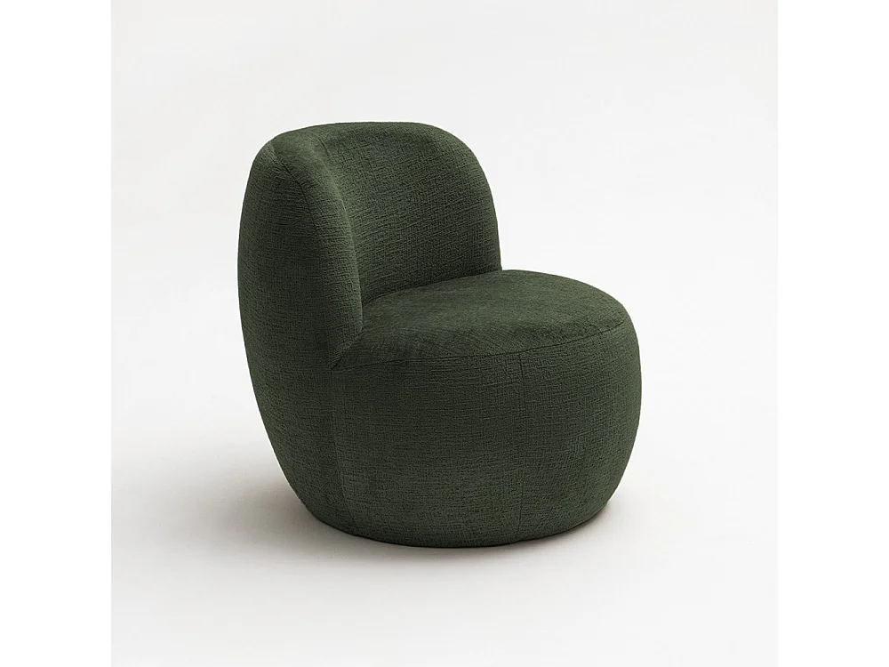 Mo - Fauteuil rond en tissu chenille - Vert kaki