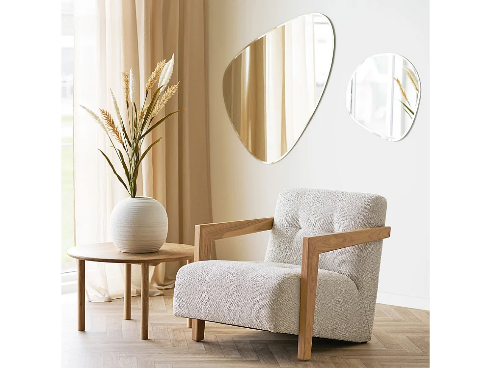 DEVONPORT Organisch gevormde zilveren metalen wandspiegel – B 50 x H 50 cm