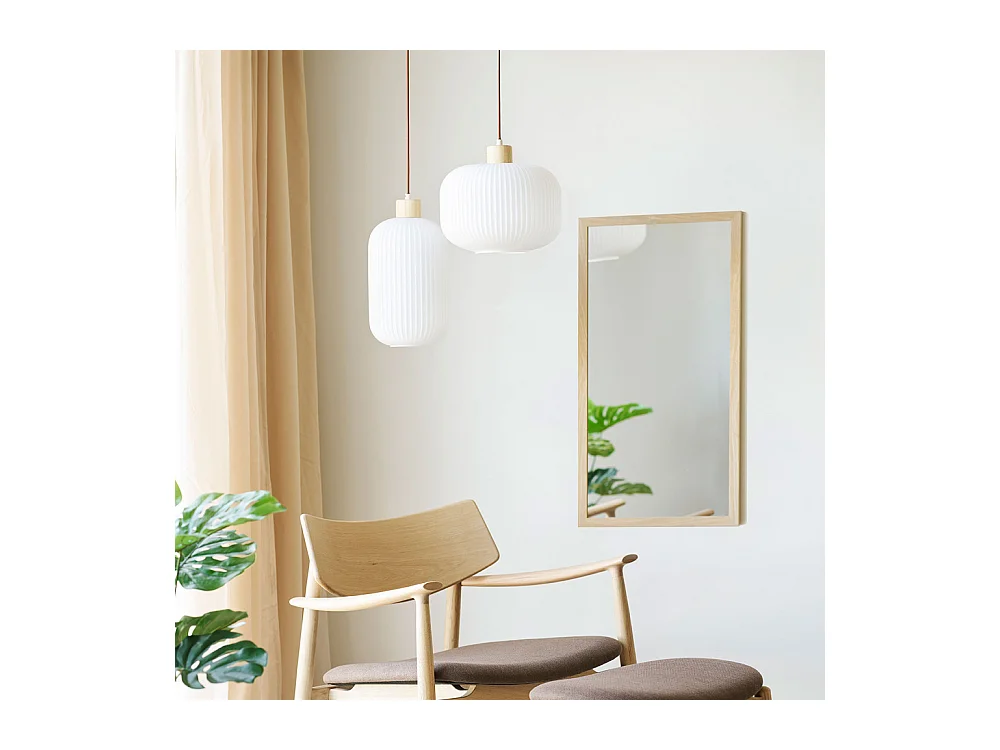 Argalo - Suspension ronde en verre et bois ø30cm - Blanc