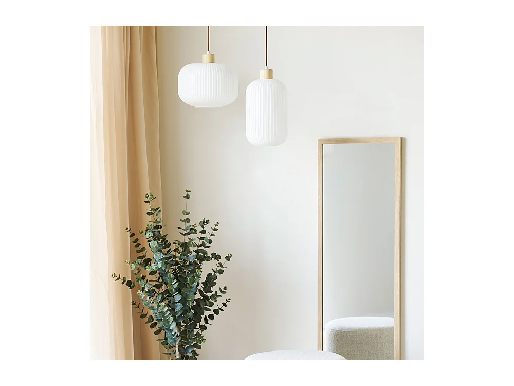 Argalo - Suspension ronde en verre et bois ø30cm - Blanc