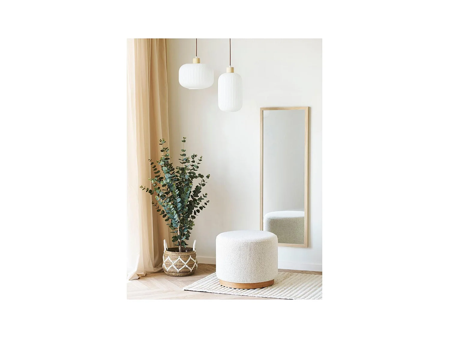 Argalo - Suspension ronde en verre et bois ø30cm - Blanc