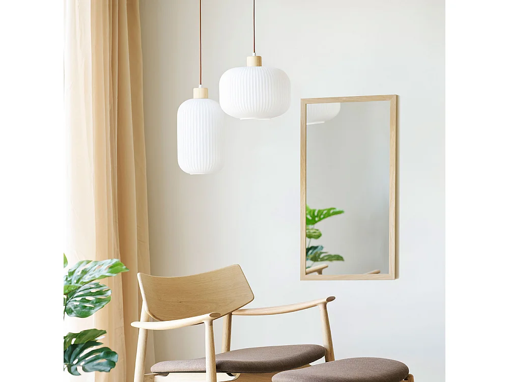 Argalo - Suspension ronde en verre et bois ø30cm - Blanc