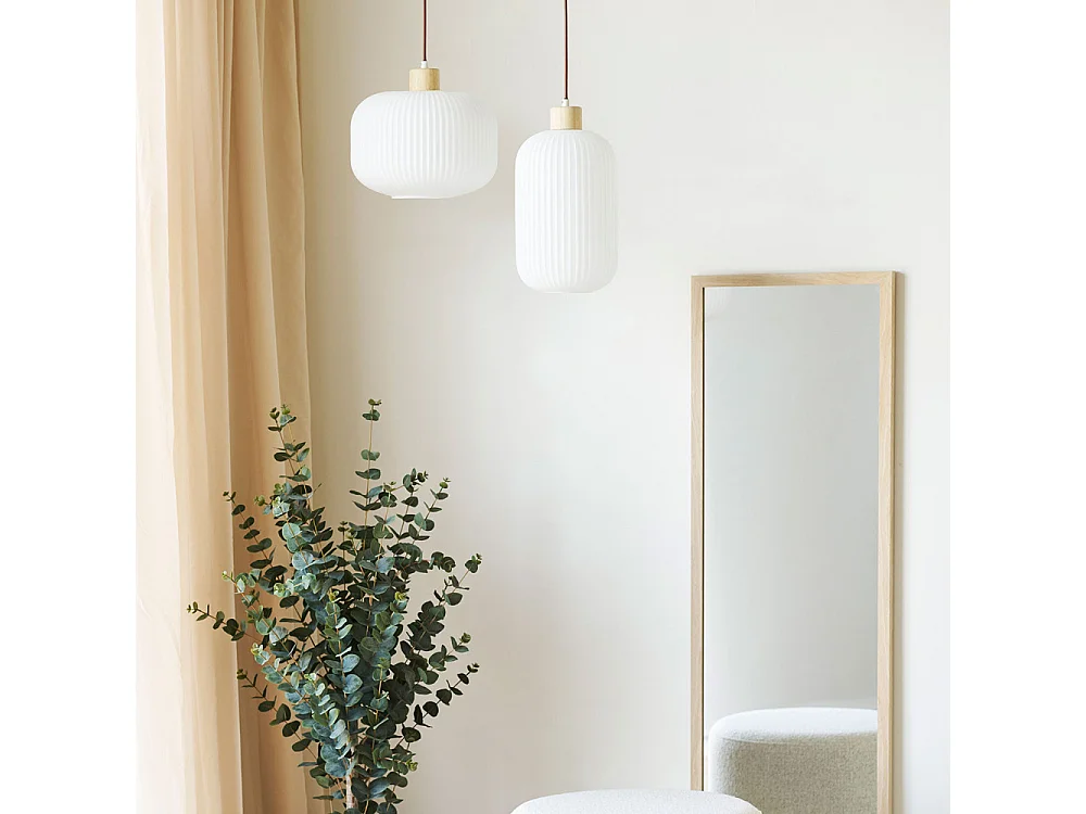 Argalo - Suspension ronde en verre et bois ø30cm - Blanc