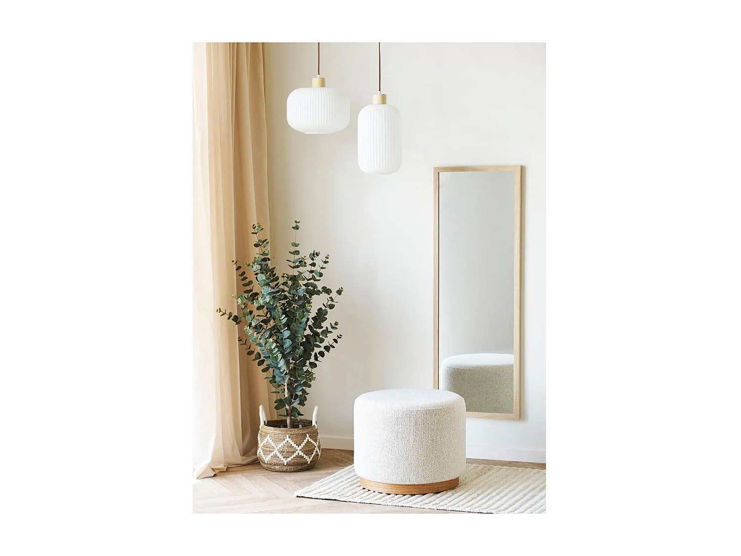 Argalo - Suspension ronde en verre et bois ø30cm - Blanc