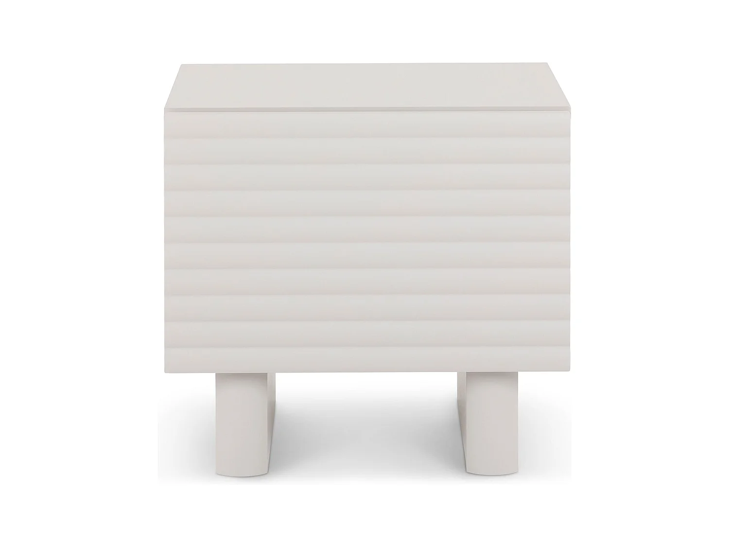 Table de chevet TURKU H 46 cm avec 1 Porte Style Cannelé, Couleur Blanc Cachemire, Design Moderne