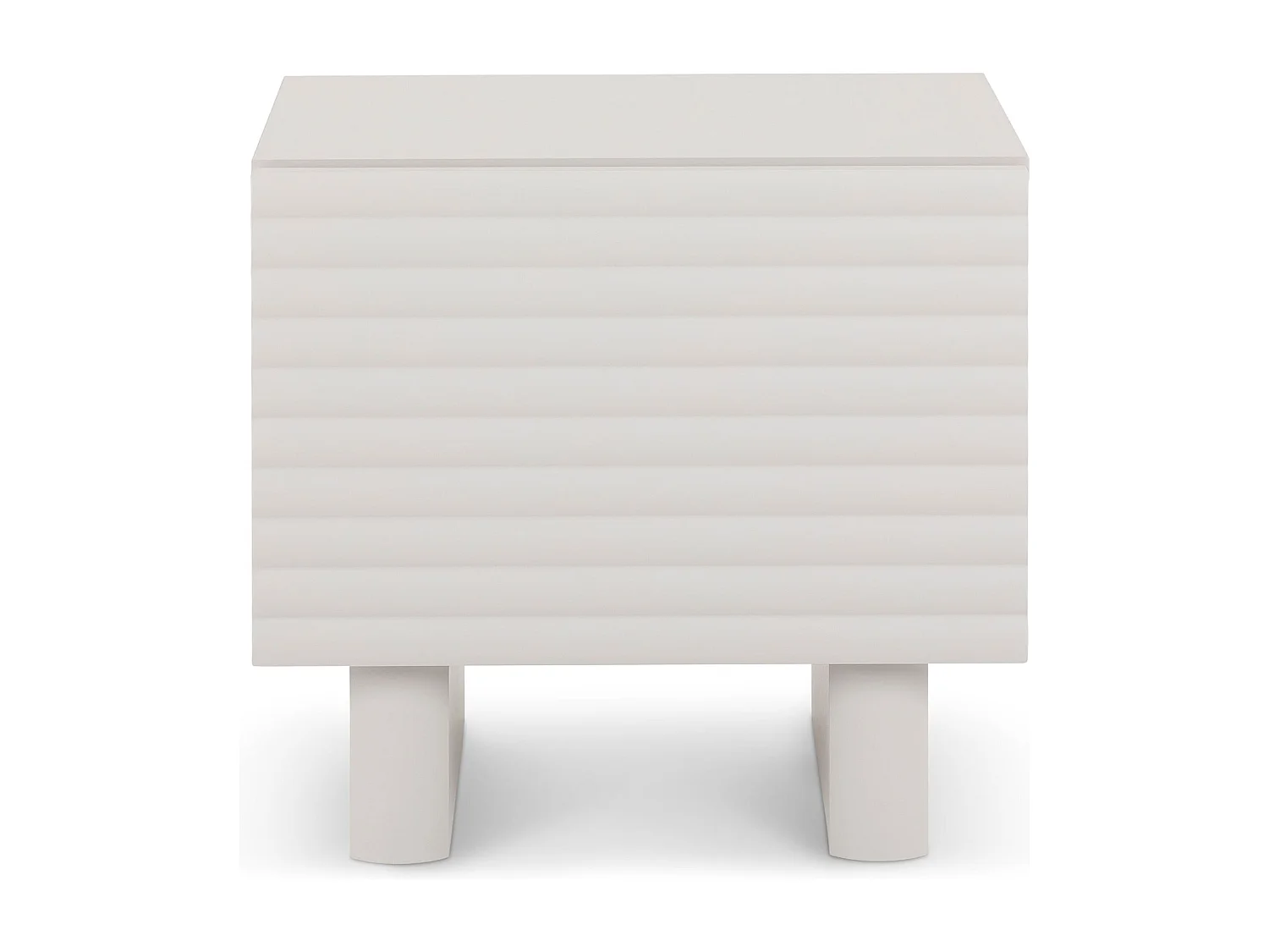 Table de chevet TURKU H 46 cm avec 1 Porte Style Cannelé, Couleur Blanc Cachemire, Design Moderne