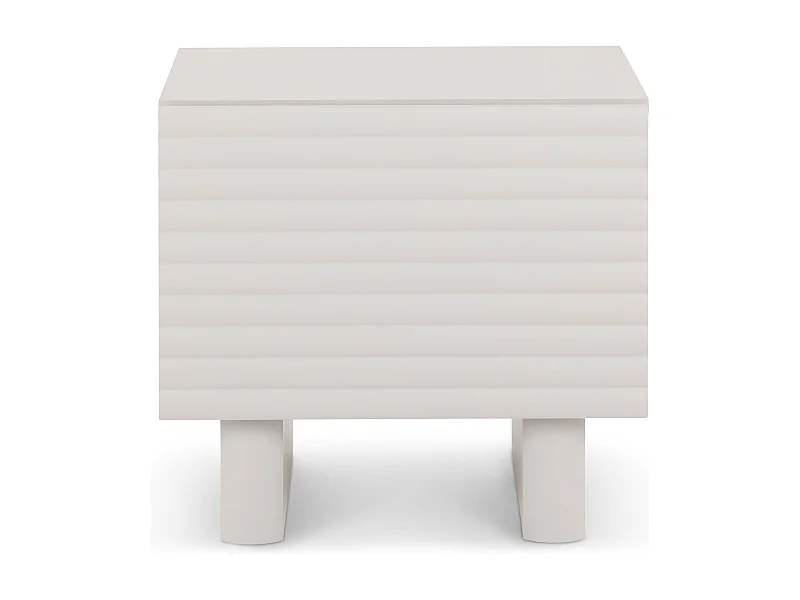 Table de chevet TURKU H 46 cm avec 1 Porte Style Cannelé, Couleur Blanc Cachemire, Design Moderne