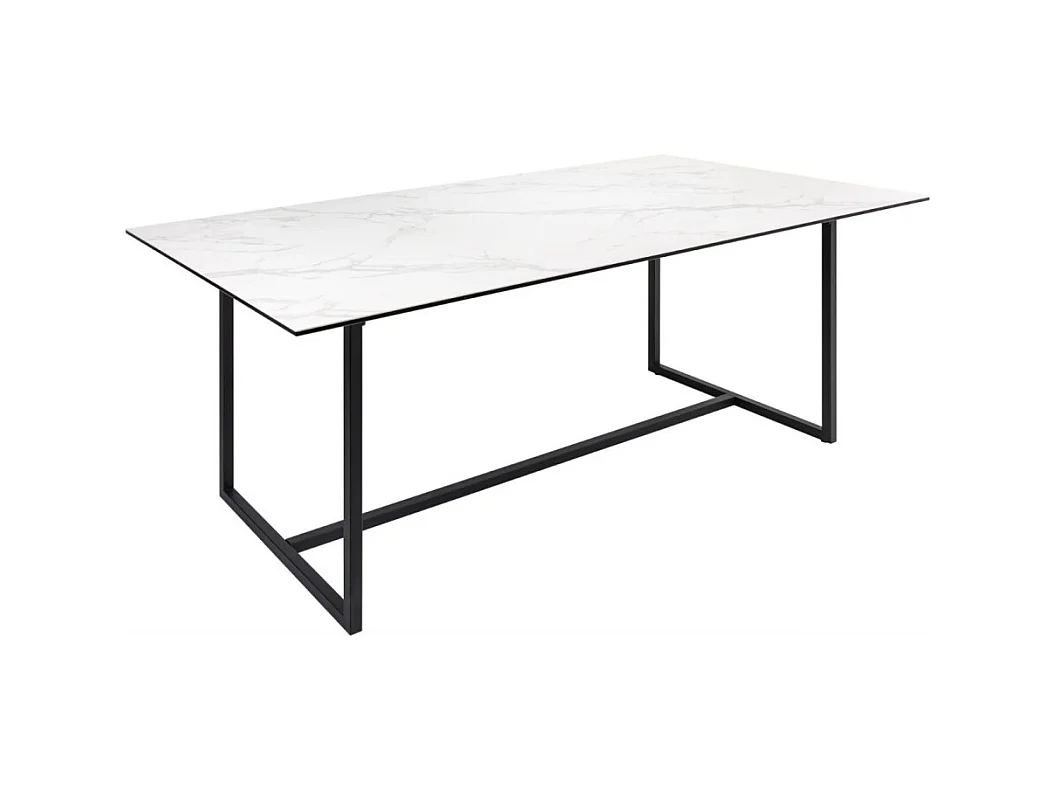 Table de salle à manger SIRAVA – Rectangulaire 200 cm – Effet marbre blanc et structure métal