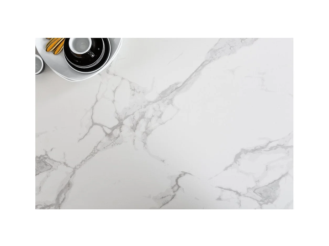 Table de salle à manger SIRAVA – Rectangulaire 200 cm – Effet marbre blanc et structure métal