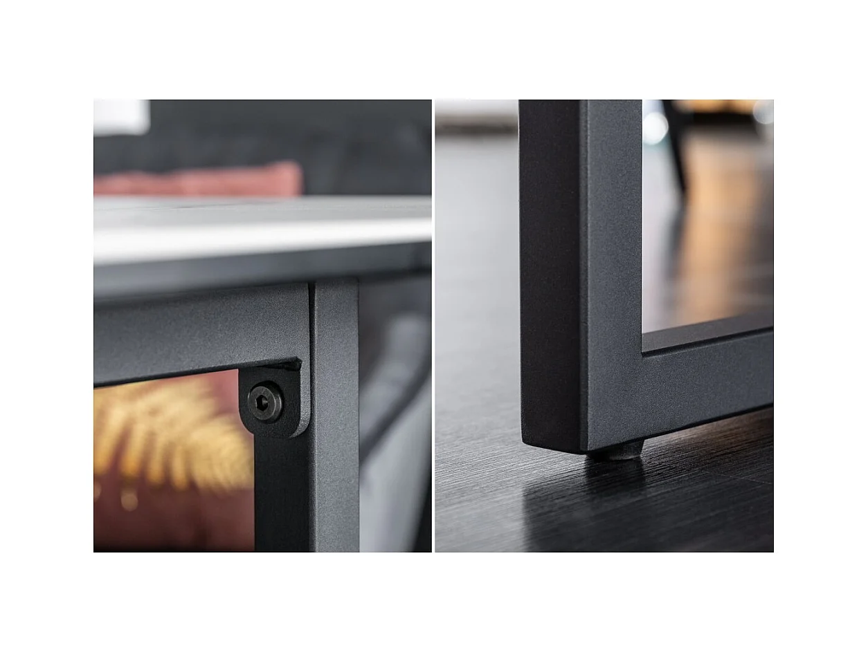 Table de salle à manger SIRAVA – Rectangulaire 200 cm – Effet marbre blanc et structure métal