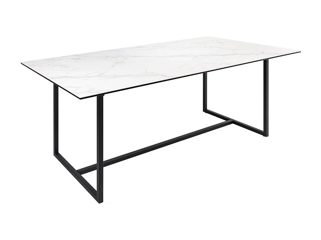 Table de salle à manger SIRAVA – Rectangulaire 200 cm – Effet marbre blanc et structure métal